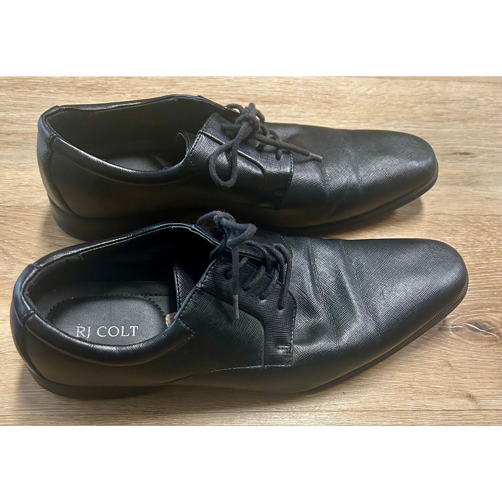 RJ Colt Mens Black Oxford Leather Dress Shoes, Sz 10.5W